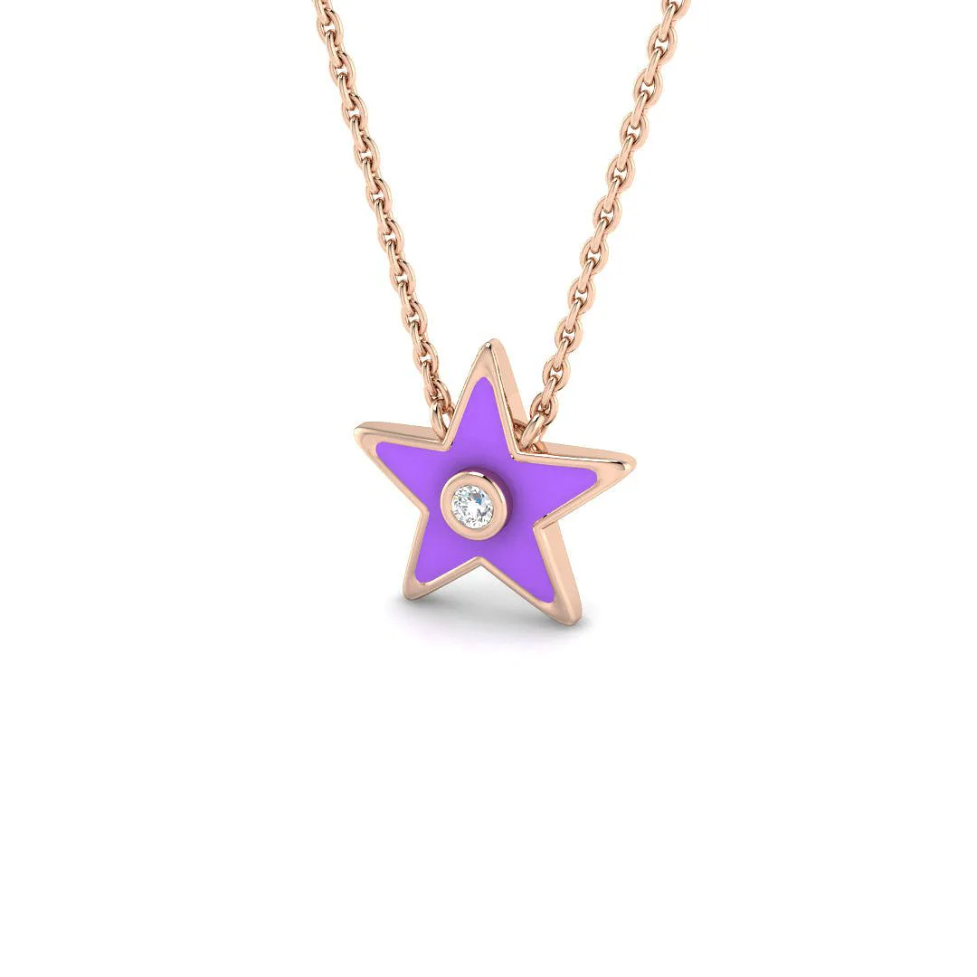 Diamond Star Pendant 0.1ct Gold & Platinum Necklace - 9k Rose Gold / Natural Diamond(F/SI) / 0.10 Carat: the shop's own photo