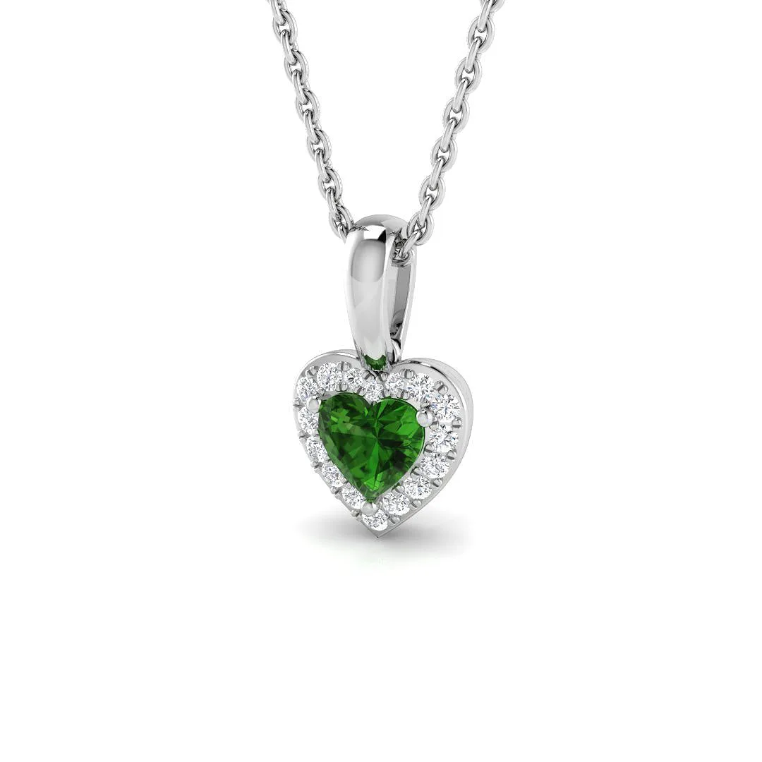 Heart Cut Emerald Pendant Necklace with Diamond Halo Design (Without Chain) - 18k White Gold / 0.50 Carat / Natural Diamond(F/SI): the shop's own photo