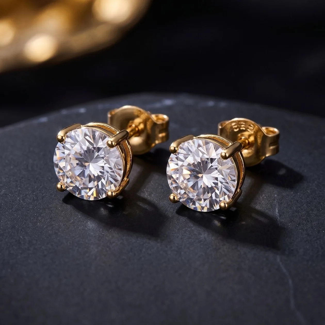 18ct Gold Plated Round Solitaire Stud Earrings For Men in 3 Sizes - Medium (6mm diameter): the shop's own photo