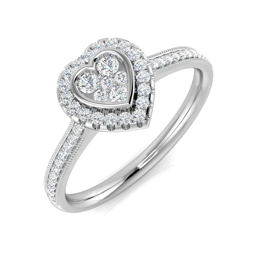 Natural Round Cut Diamond Cluster Engagement Heart Shape Ring - Lab Grown Diamond / 0.50 Carat / 18k Yellow Gold: the shop's own photo