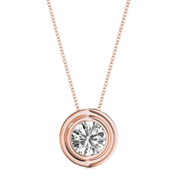 D-VVS Lab-Grown Round Cut Bezel Set Necklace Pendant - 0.33 / 9k Rose Gold: the shop's own photo