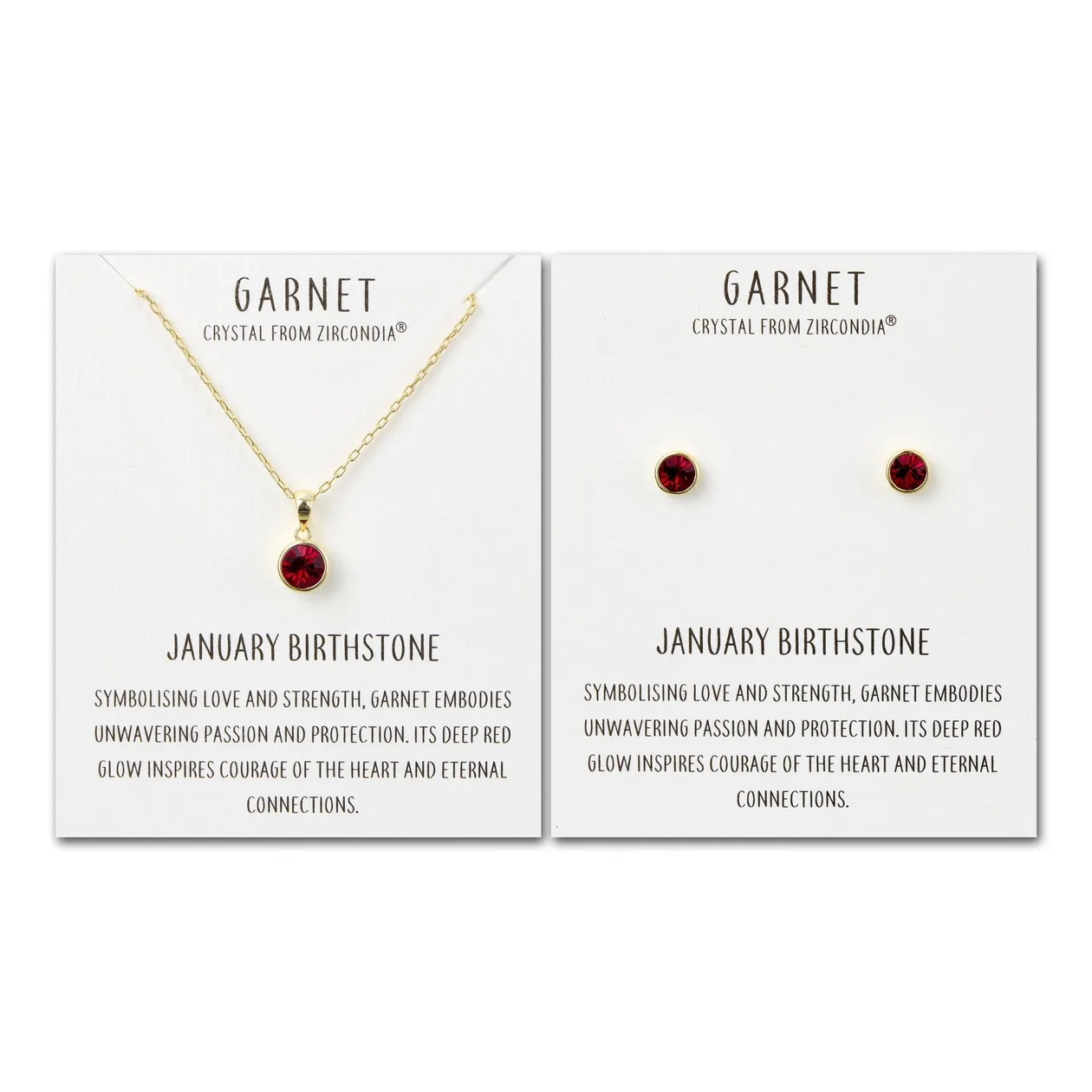 18k Gold Plated January (Garnet) Birthstone Necklace & Earrings Set Created with Zircondia® Crystals: the shop's own photo