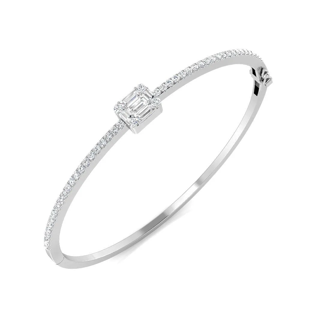 9K White Gold Lab Grown Baguette and Round Diamond Half Pave Bangle Bracelet - 18k Yellow Gold / 1.45 Carat / Natural Diamond: the shop's own photo
