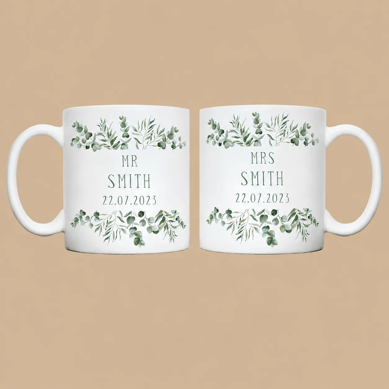 Personalised Eucalyptus Mr & Mrs Mug: the shop's own photo