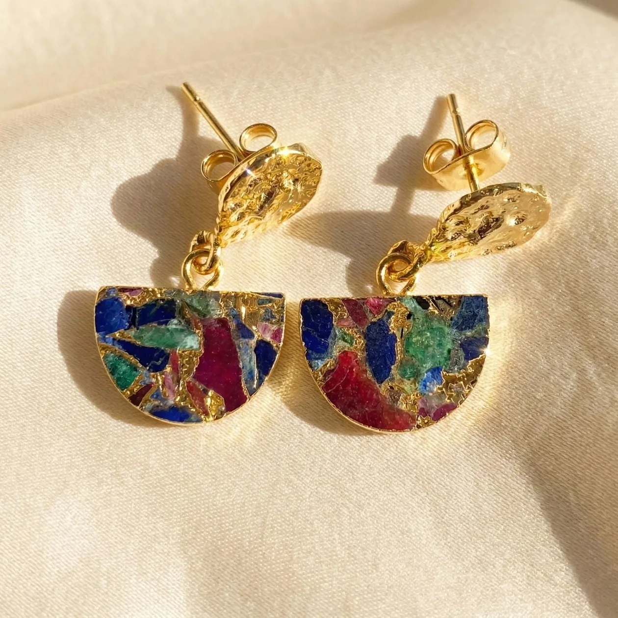 Statement Ruby Sapphire Emerald Multi Colour Gemstone Earrings: the shop's own photo