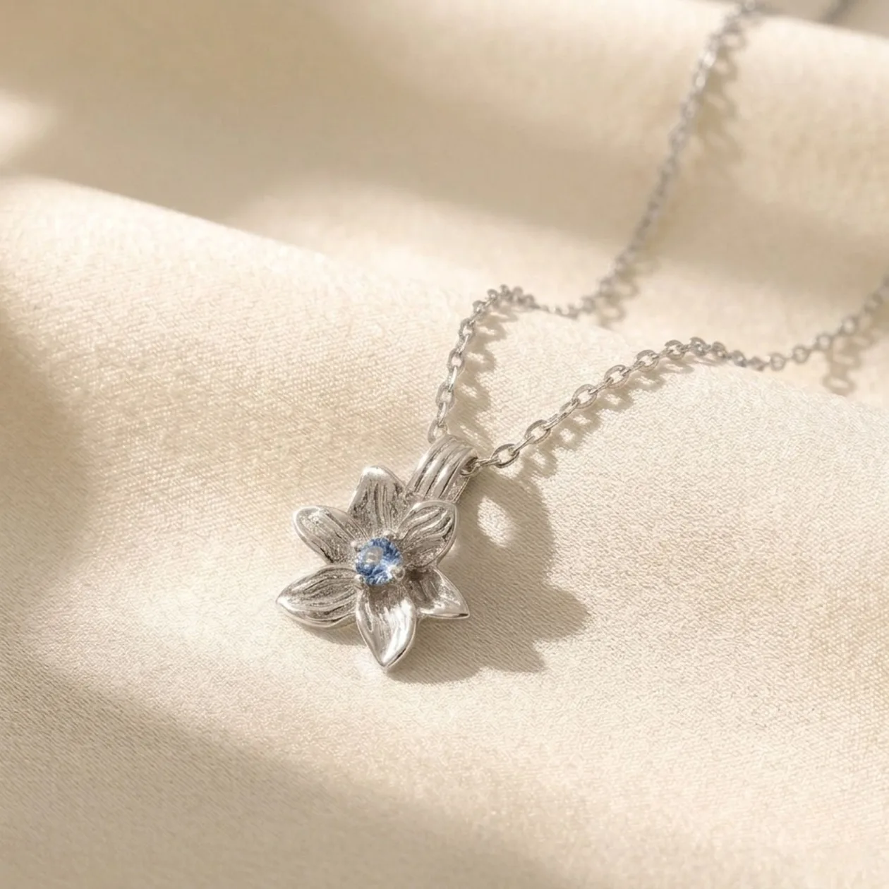Aquamarine March Birthstone Daffodil Birthflower Sterling Silver Charm Necklace: the shop's own photo